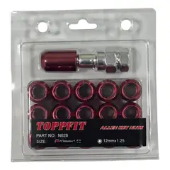 GENERICO - Tuercas De Seguridad Para Auto Toppfit 12mm X 1.25 Rojo