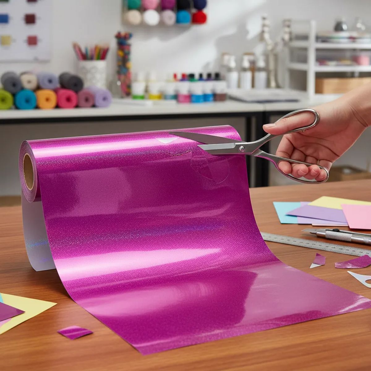 NEON - Vinilos Adhesivos De Corte Holograficos -Rosado Escarcha 61 Cms X Mts