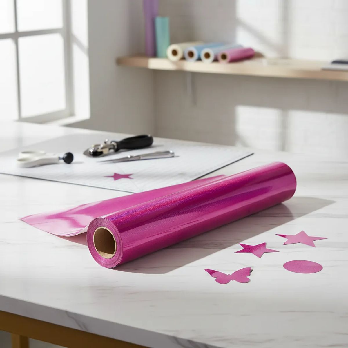 NEON - Vinilos Adhesivos De Corte Holograficos -Rosado Escarcha 61 Cms X Mts