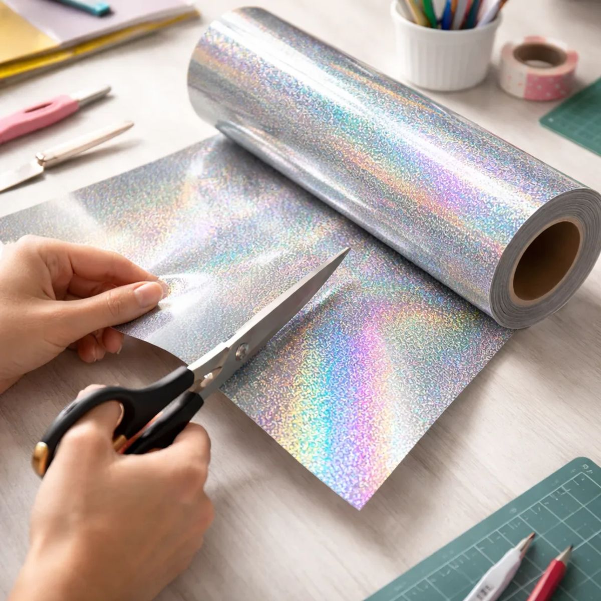 NEON - Vinilos Adhesivos De Corte Holograficos -Silver Escarcha 61 Cms X Mts