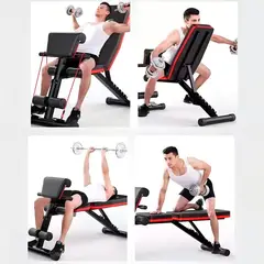 GENERICO - Banco Abdominal Plegable Negro con Respaldo Ajustable 7 Posiciones y Bandas Elásticas