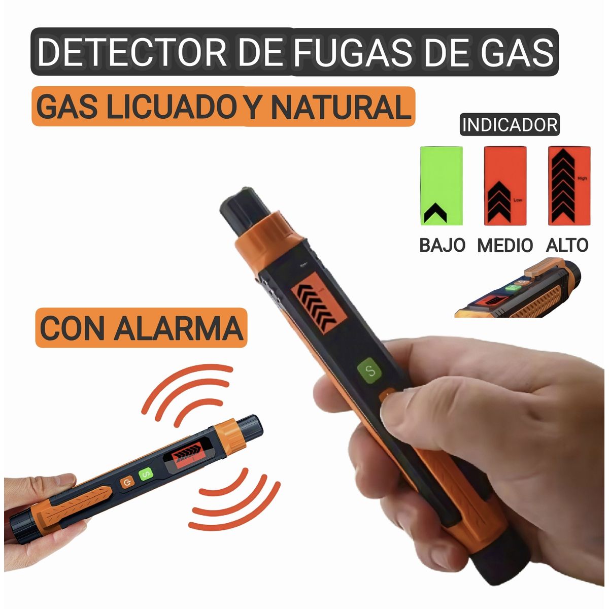 GENERICO - Detector de fugas de gas. Gas natural, licuado, con alarma.