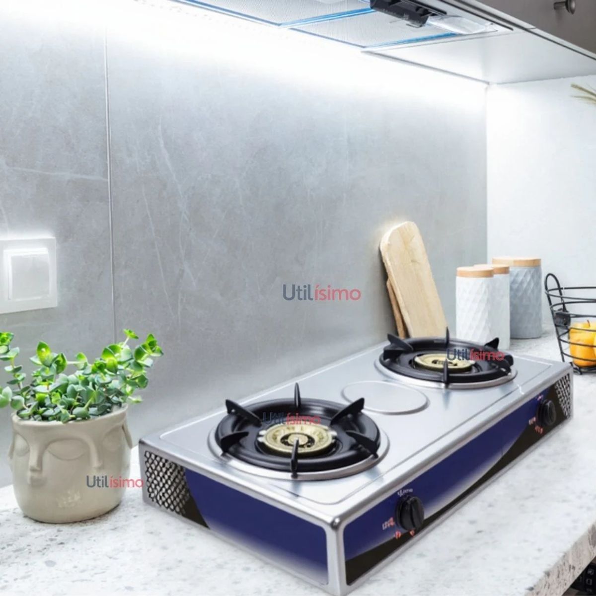 LINE - Cocina Encimera a Gas Licuado 2 Platos Cocinilla Plateado