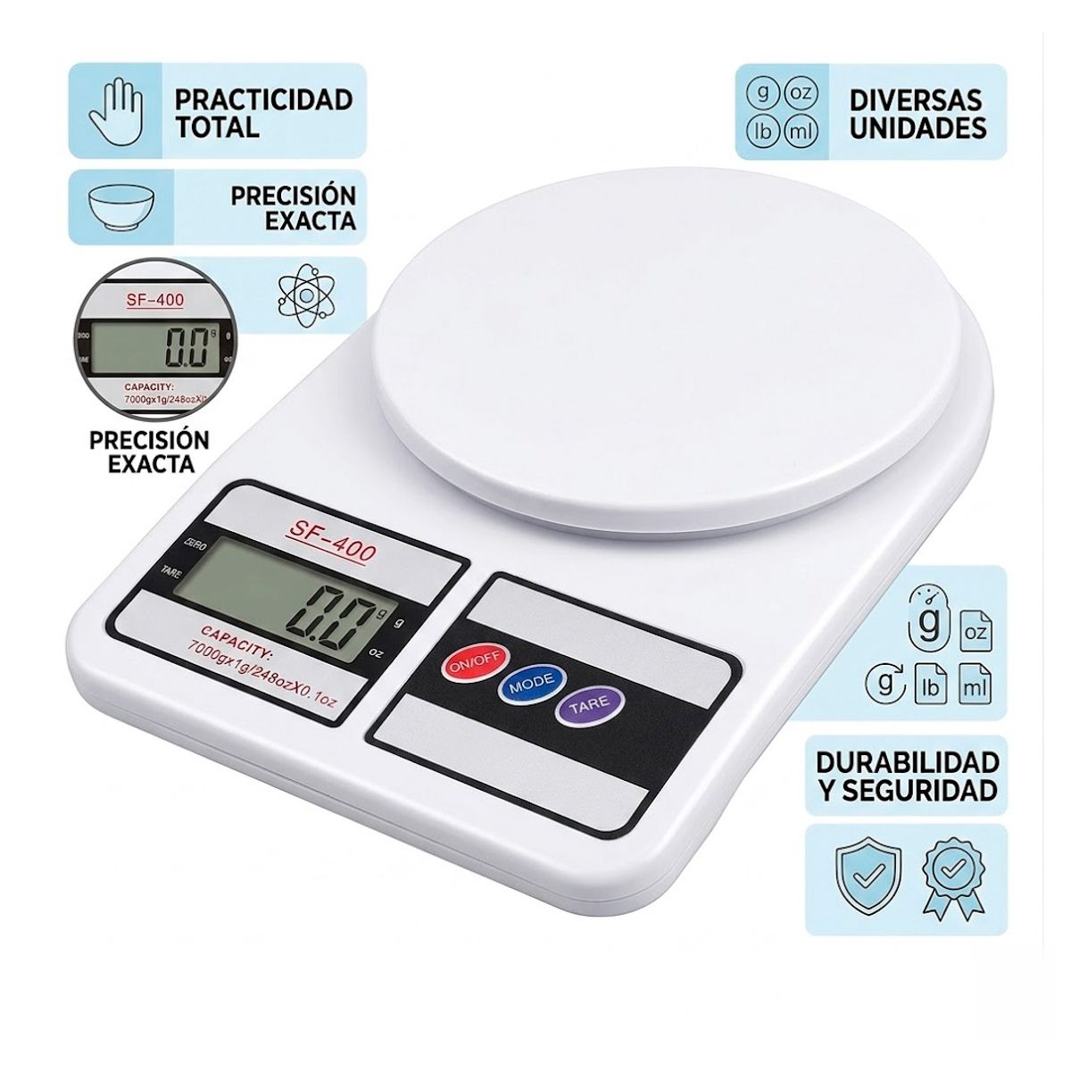 GENERICO - Balanza Pesa Digital Gramera De Cocina 10 Kilos