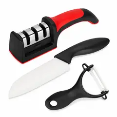 GENERICO - SET DE COCINA 3 EN 1 CUCHILLO PELADOR DE VERDURAS Y AFILADOR PROFESIONAL