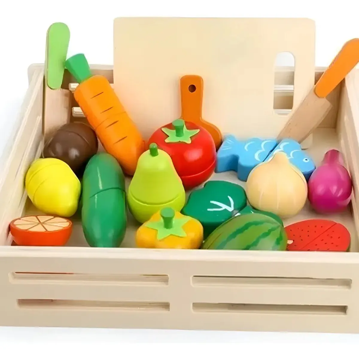 GENERICO - Set Corta Frutas Y Verduras Madera Con Iman Juego 17 Piezas