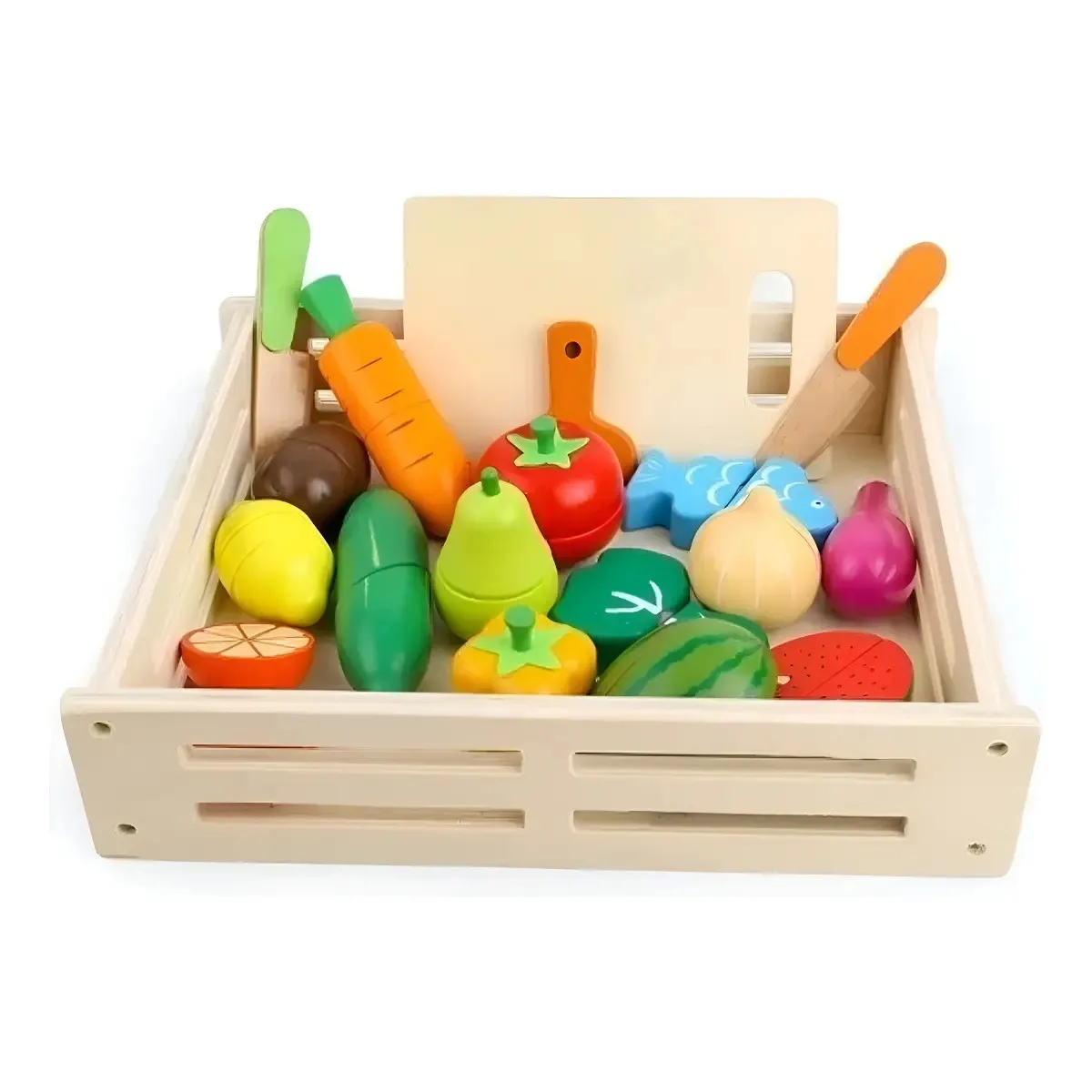GENERICO - Set Corta Frutas Y Verduras Madera Con Iman Juego 17 Piezas