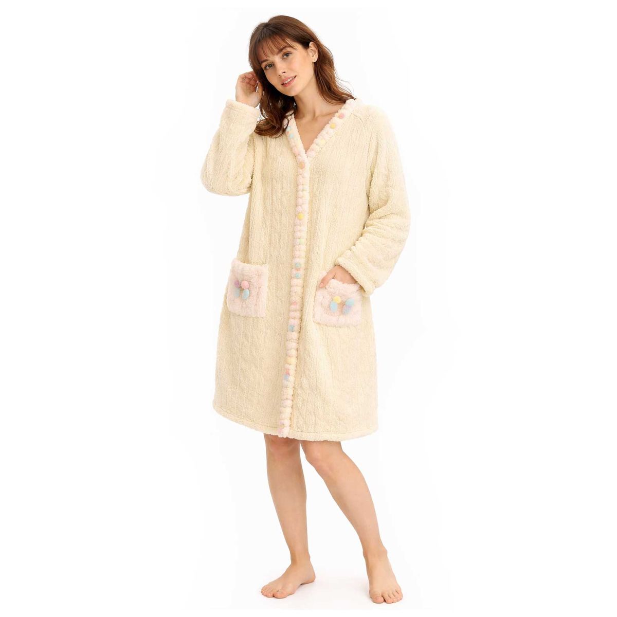 MORLAN - Camison Mujer Plush Trenzado Largo Invierno Suave AS1019
