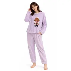 MORLAN - Pijama Mujer Plush Trenzado Invierno Set Calido Bubu