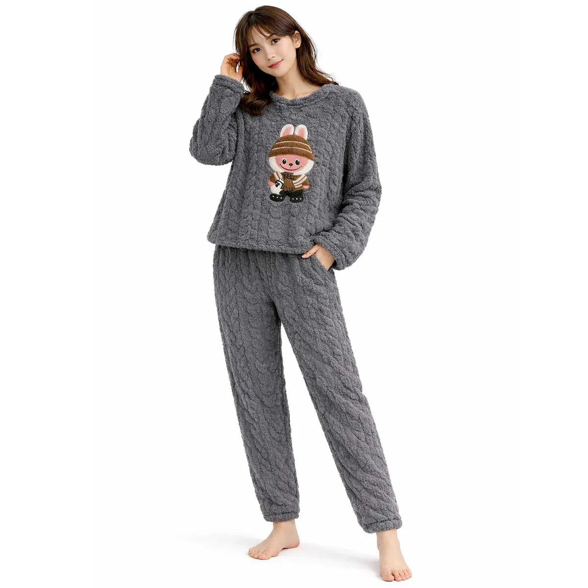 MORLAN - Pijama Mujer Plush Trenzado Invierno Set Calido Bubu