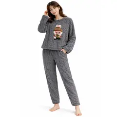 MORLAN - Pijama Mujer Plush Trenzado Invierno Set Calido Bubu