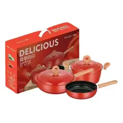 GENERICO - Juego De Batería Wok Olla Sartén 5 Piezas Roca Volcánica