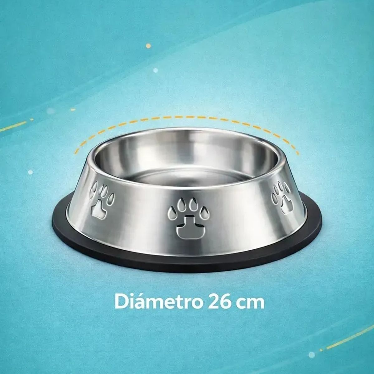 GENERICO - Comedero Acero Inoxidable 26cm Mascotas Plato Antideslizante 26cm Metalico Plateado Acero Inoxidable