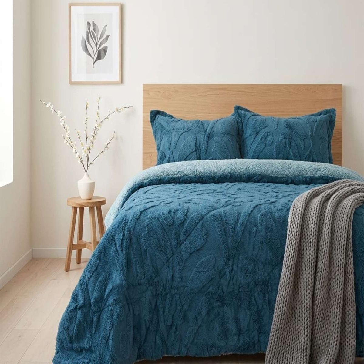 GENERICO - Cubrecama Sherpa Jacquard Deluxe King Diseño Relieve