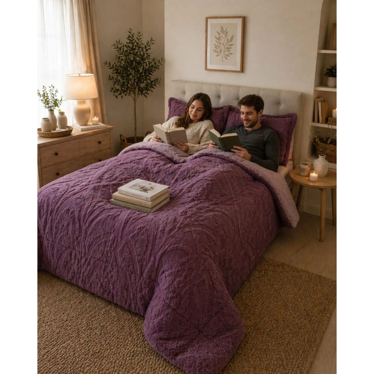 GENERICO - Cubrecama Sherpa Jacquard Deluxe Super King Diseño Relieve