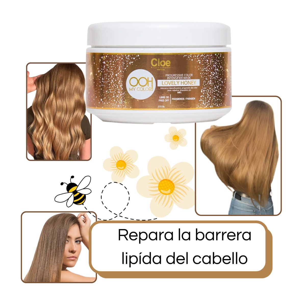 CLOE - Mascarilla Cloe Ooh My Color Lovely Honey 270ml Intensificador Miel Repara Suaviza Brillo Nutre