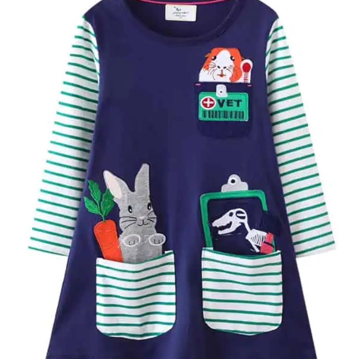 ALMA & DECO - Vestido Niña Profesiones Mod Veterinaria Bordados Algodón Manga Larga