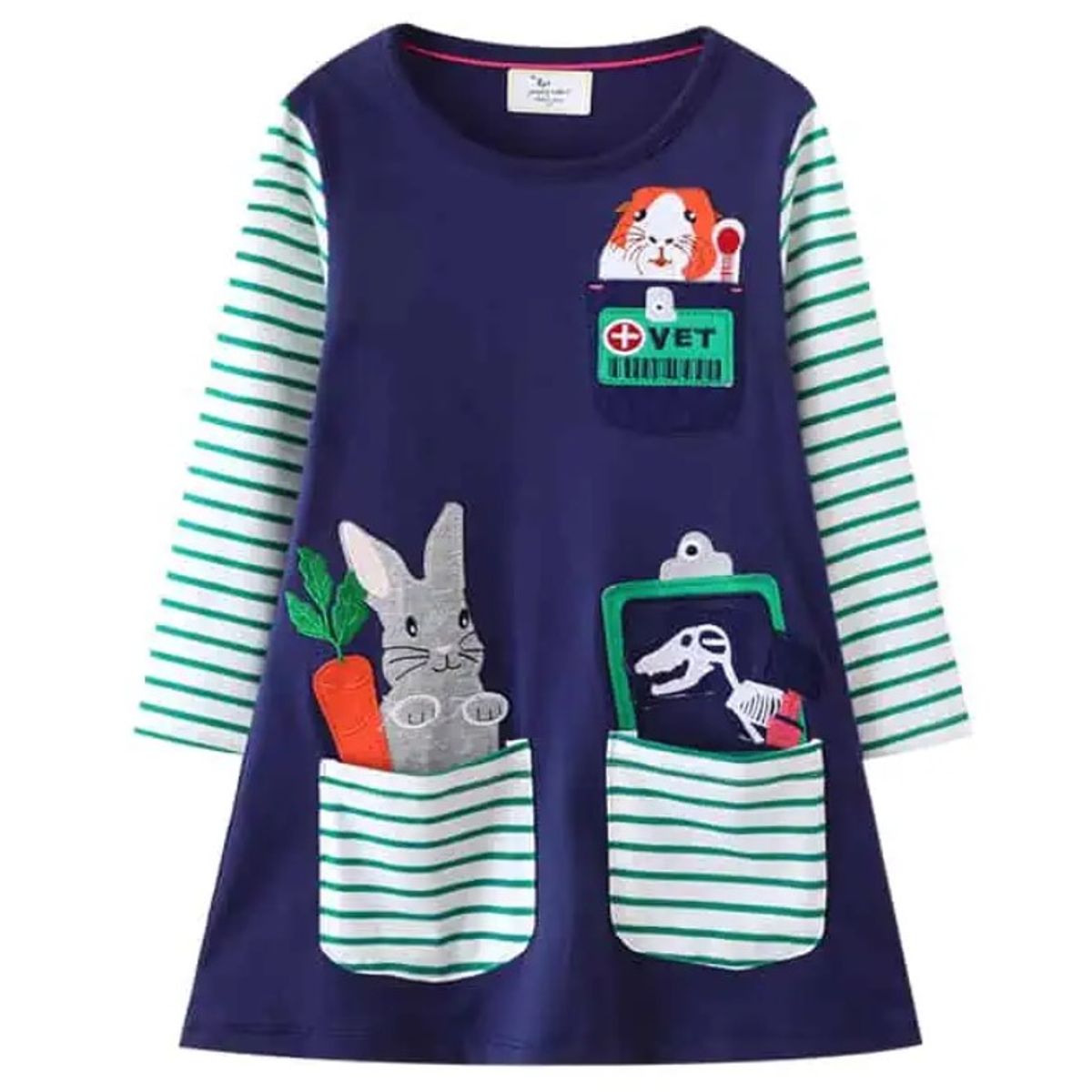 ALMA & DECO - Vestido Niña Profesiones Mod Veterinaria Bordados Algodón Manga Larga