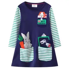 ALMA & DECO - Vestido Niña Profesiones Mod Veterinaria Bordados Algodón Manga Larga