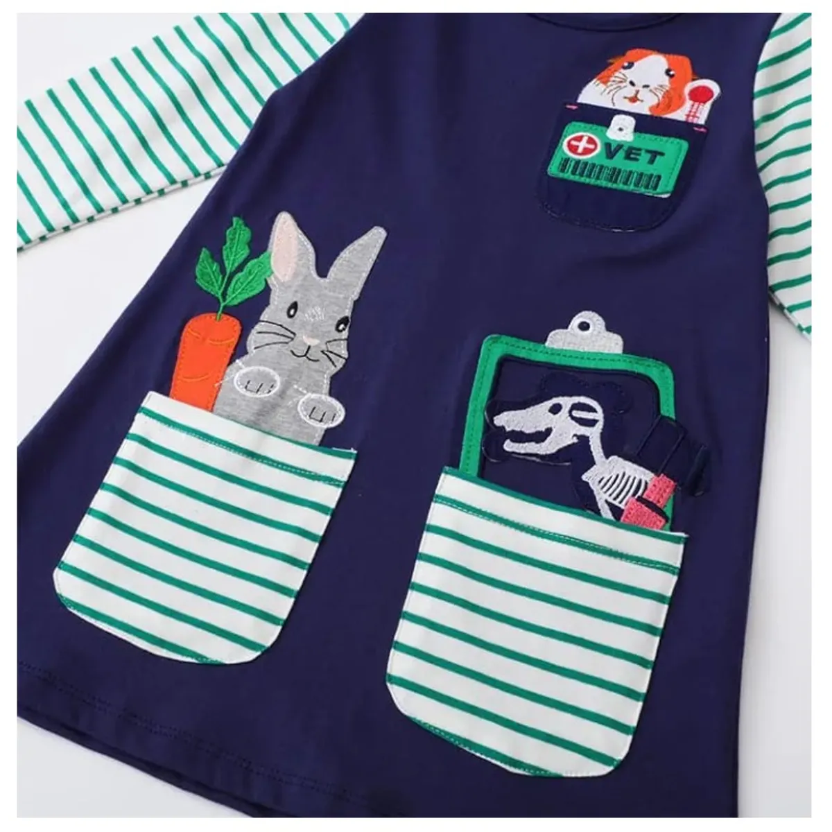 ALMA & DECO - Vestido Niña Profesiones Mod Veterinaria Bordados Algodón Manga Larga