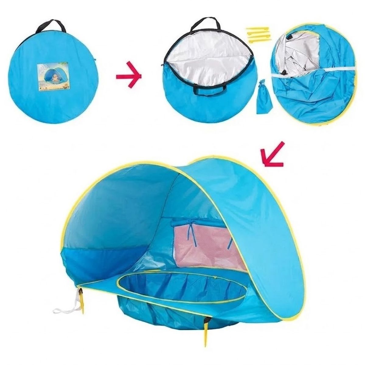 GENERICO - Carpa de playa 2 en 1 con piscina integrada para bebés color Azul