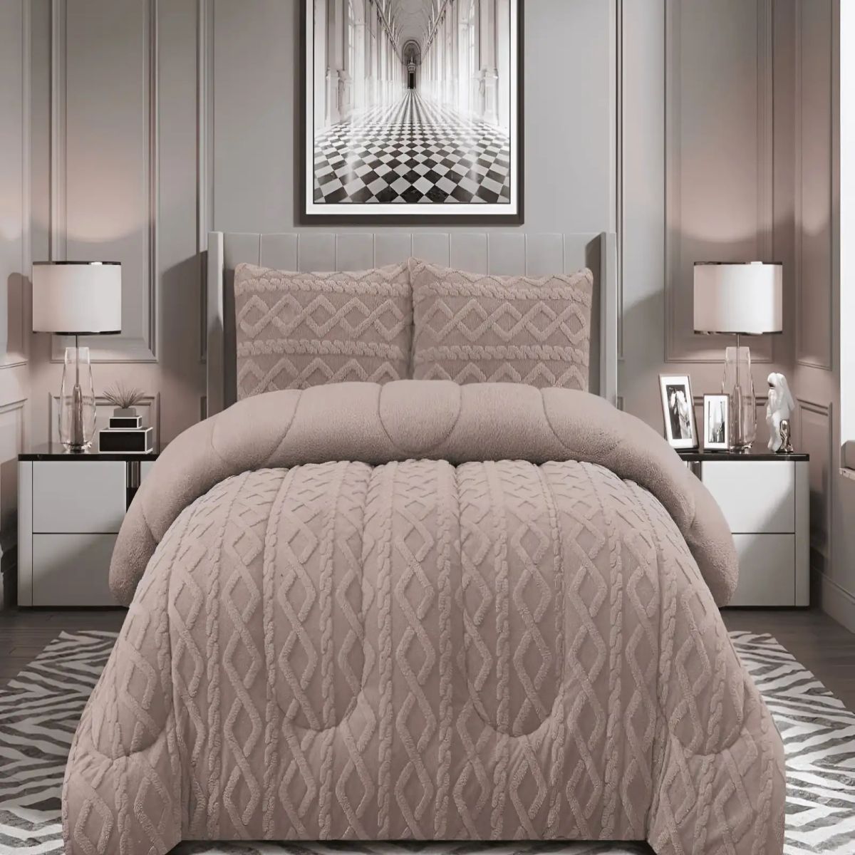 GENERICO - PLUMON TEXTURIZADO 2 PLAZAS BEIGE