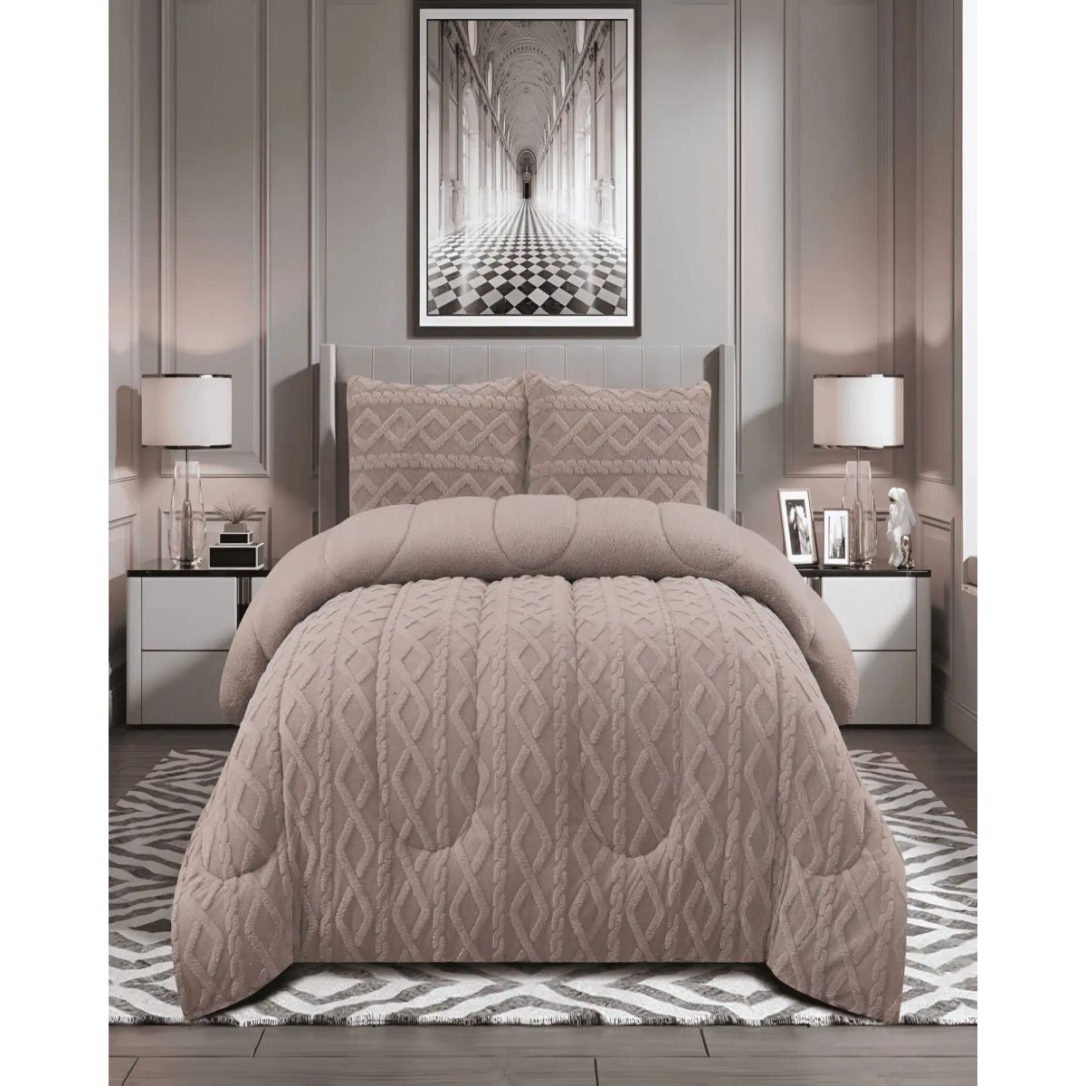 GENERICO - PLUMON TEXTURIZADO 2 PLAZAS BEIGE