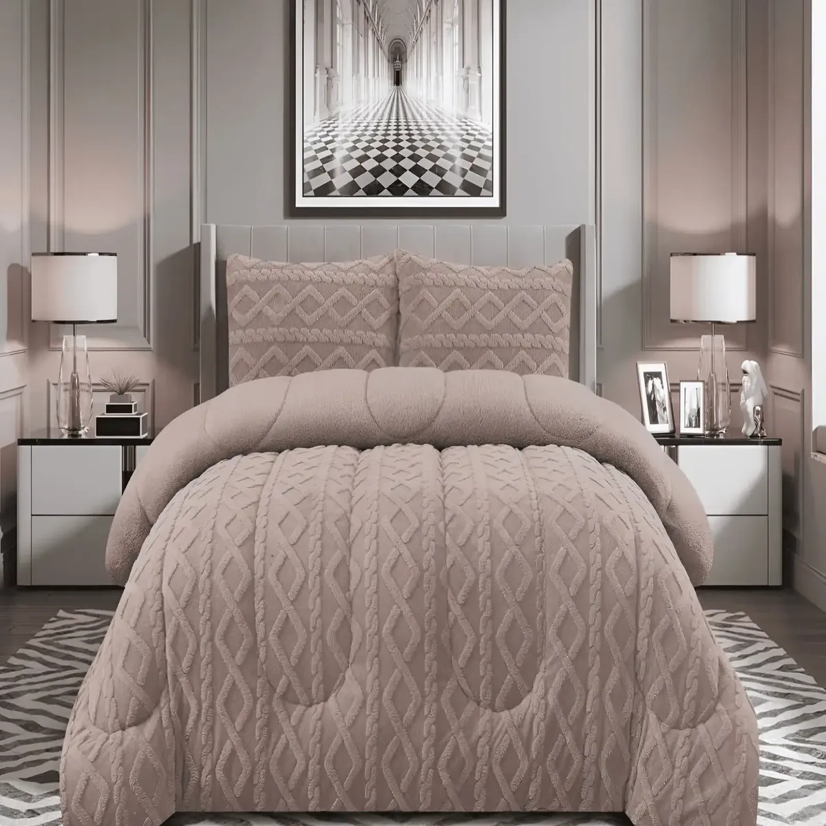 GENERICO - PLUMON TEXTURIZADO 2 PLAZAS BEIGE