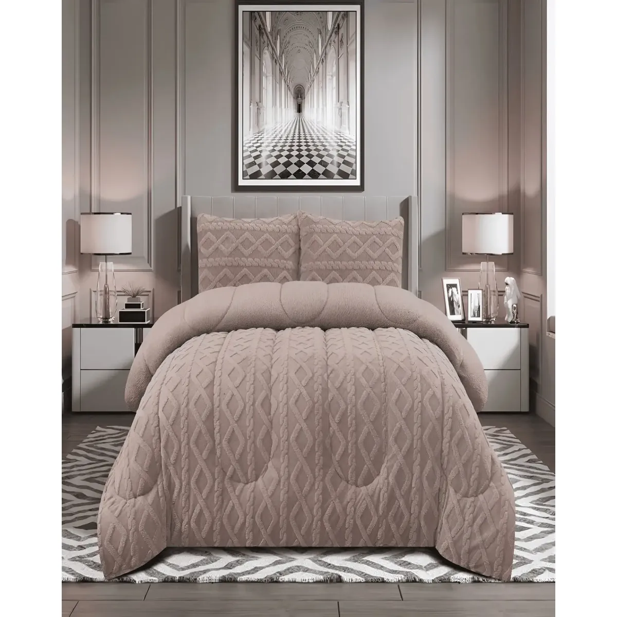 GENERICO - PLUMON TEXTURIZADO 2 PLAZAS BEIGE
