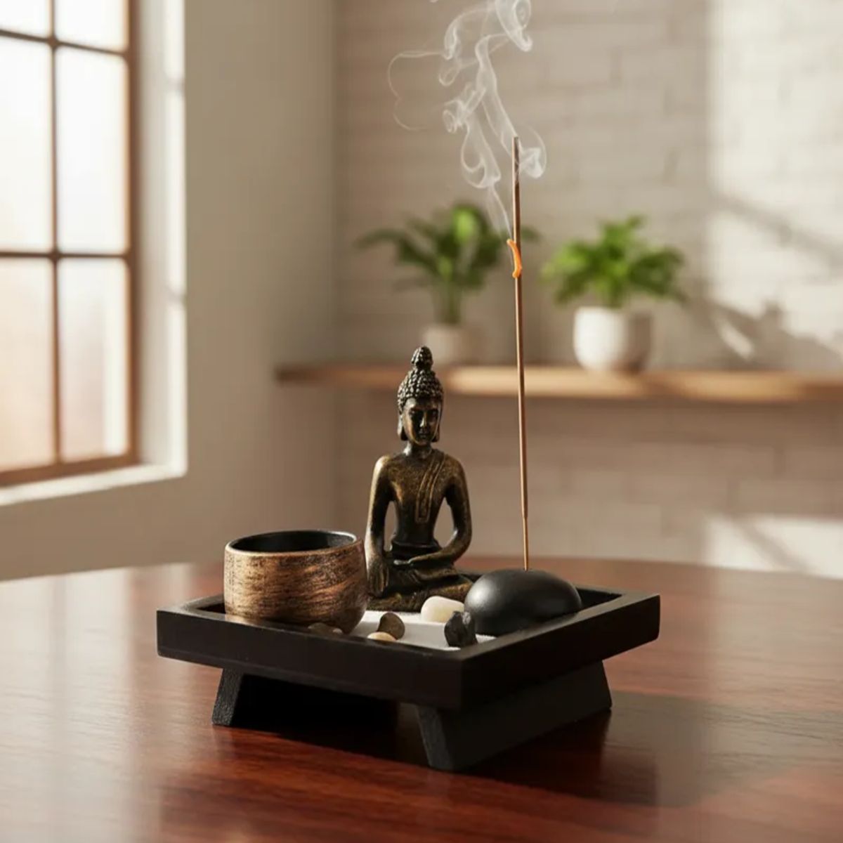 GENERICO - Buda de Estilo Zen con Porta Incienso y Porta Vela