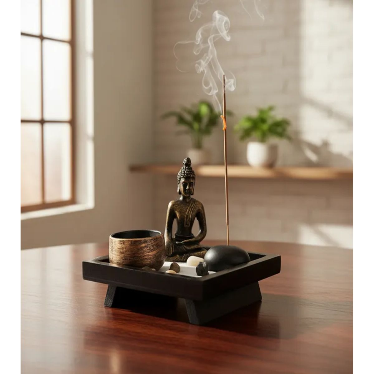 GENERICO - Buda de Estilo Zen con Porta Incienso y Porta Vela