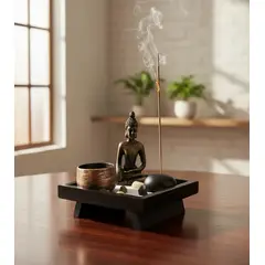 GENERICO - Buda de Estilo Zen con Porta Incienso y Porta Vela