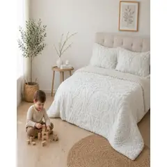 GENERICO - Cubrecama Invierno 2 Plazas Sherpa Jacquard Relieve Premium