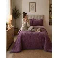 GENERICO - Cubrecama Invierno 2 Plazas Sherpa Jacquard Relieve Premium