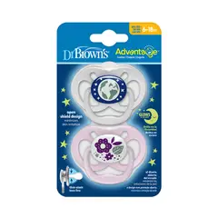 DR BROWN'S - Pack 2 Chupetes Advantage Noche 6-18 Meses Dr. Brown´s Naturaleza Purpura