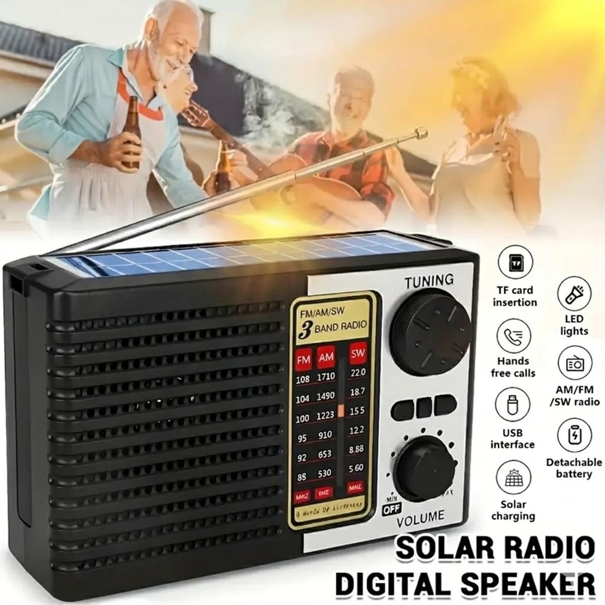 GENERICO - Radio solar portátil multifuncional para emergencias de 3 bandas AM, FM y SW