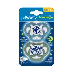 DR BROWN'S - Pack 2 Chupetes Advantage Noche 6-18 Meses Dr. Brown´s Naturaleza Azul