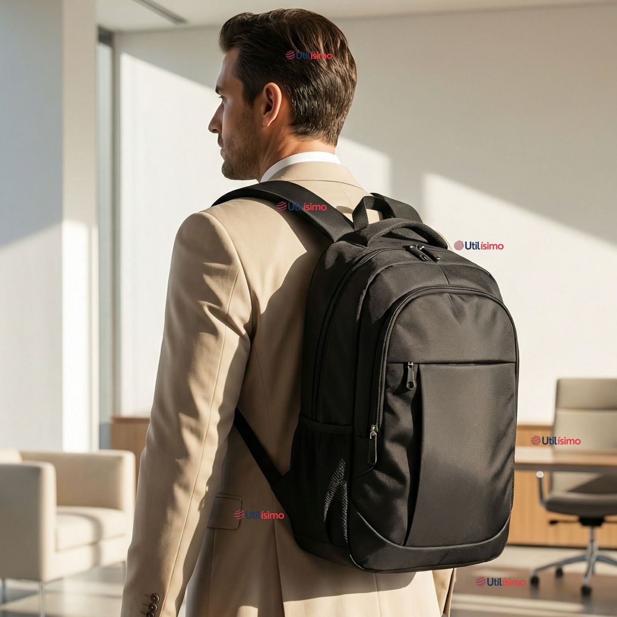 UTILISIMO - Mochila Ejecutiva Oficina Notebook Impermeable Resistente 48cm Negro 25L