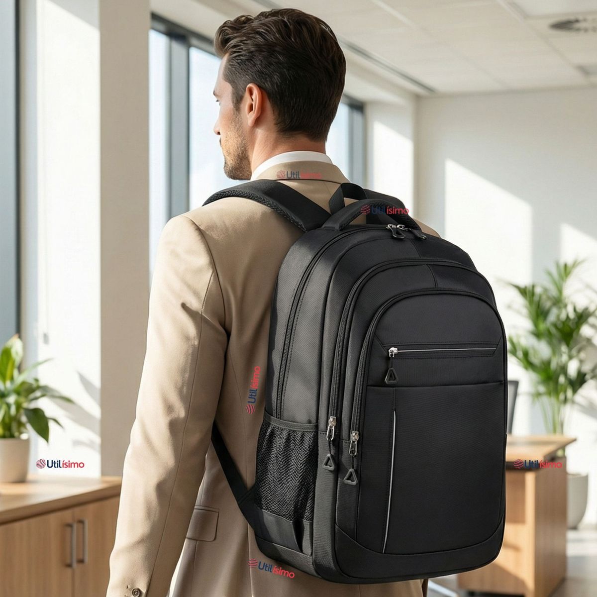 UTILISIMO - Mochila Ejecutiva Oficina Notebook Impermeable Resistente 47cm Negro 23L