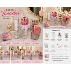 GENERICO - Set Organizador de Tocador 8 Piezas + Brochas + Cotonitos y Pétalos de Regalo