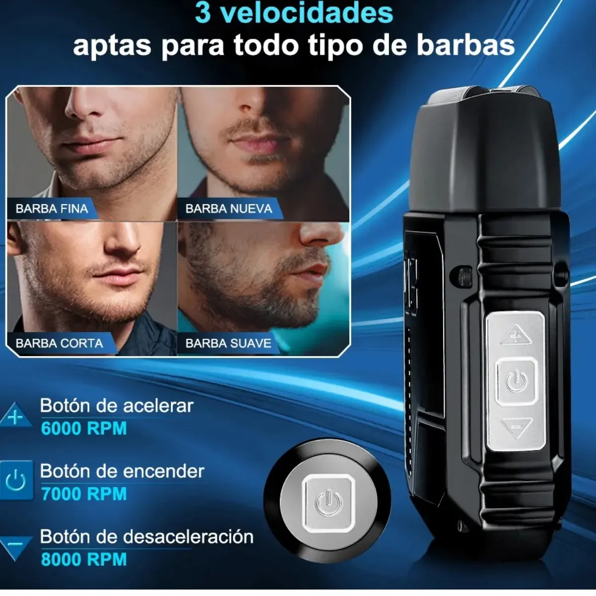 GENERICO - Afeitadora Maquina Afeitar Electrica Barba 3 Niveles Labg