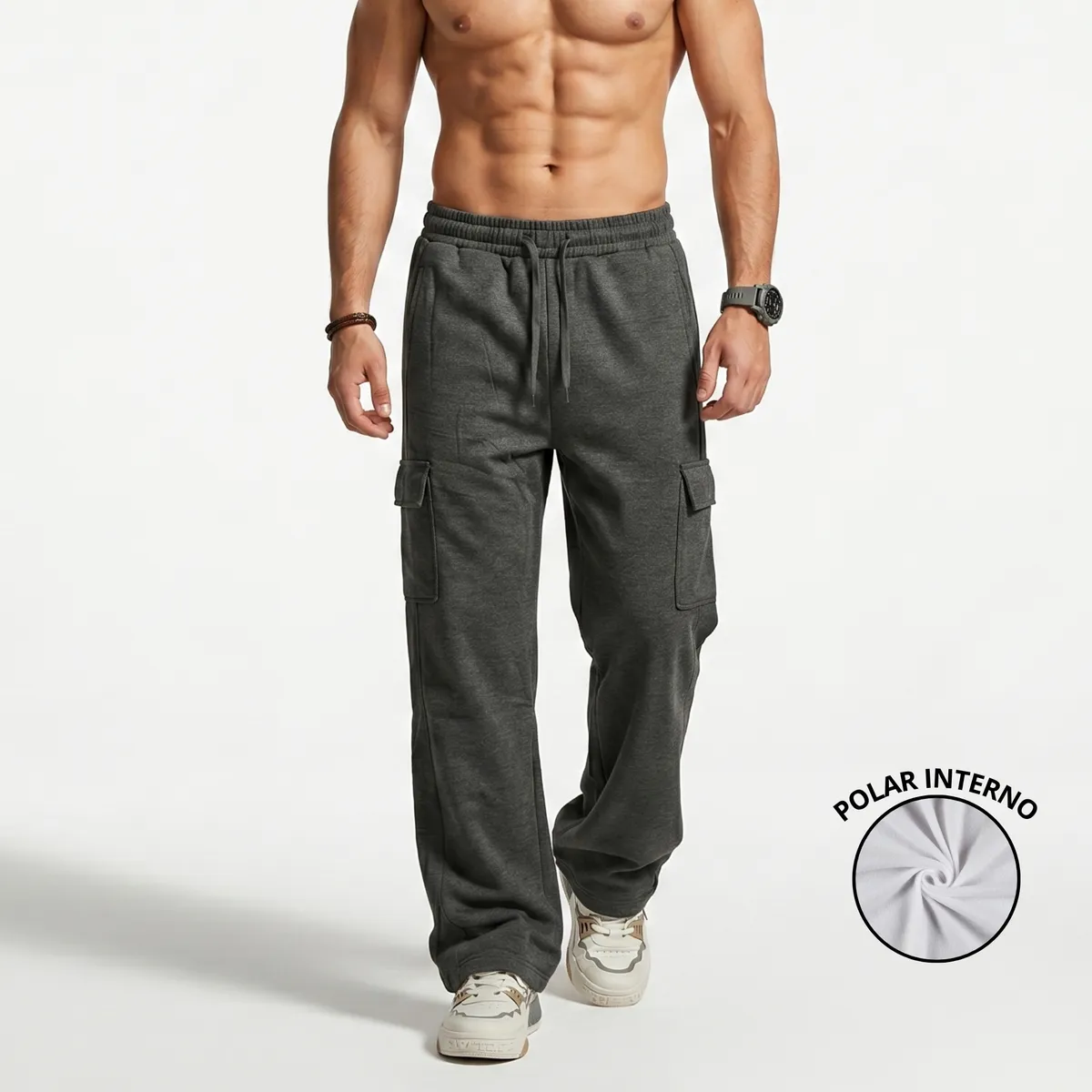 D'JOE - Pantalon Buzo Cargo Forro Polar Hombre