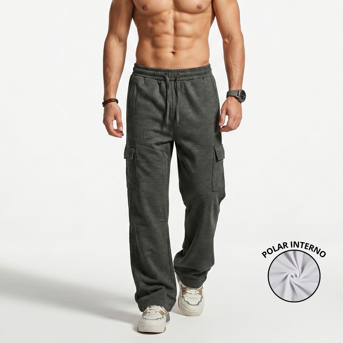 D'JOE - Pantalon Buzo Cargo Forro Polar Hombre
