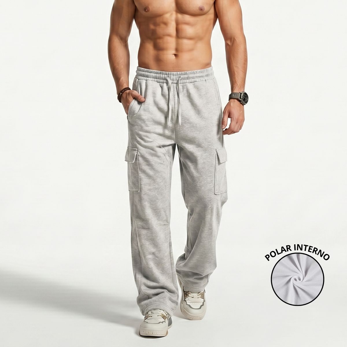 D'JOE - Pantalon Buzo Cargo Forro Polar Hombre