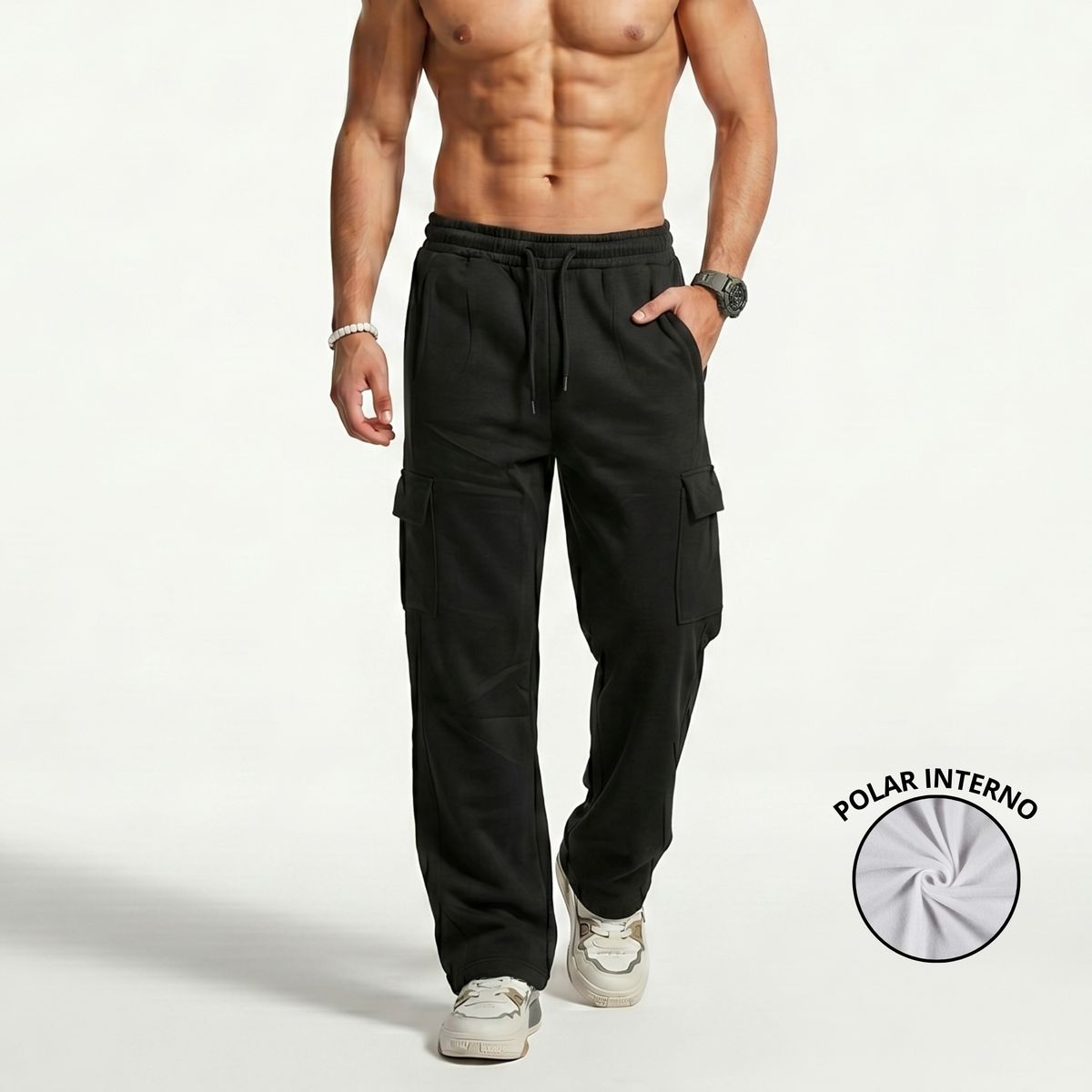 D'JOE - Pantalon Buzo Cargo Forro Polar Hombre