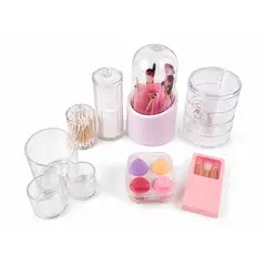 GENERICO - Set Organizador de Tocador 7 Piezas + Brochas + Cotonitos y Pétalos de Regalo