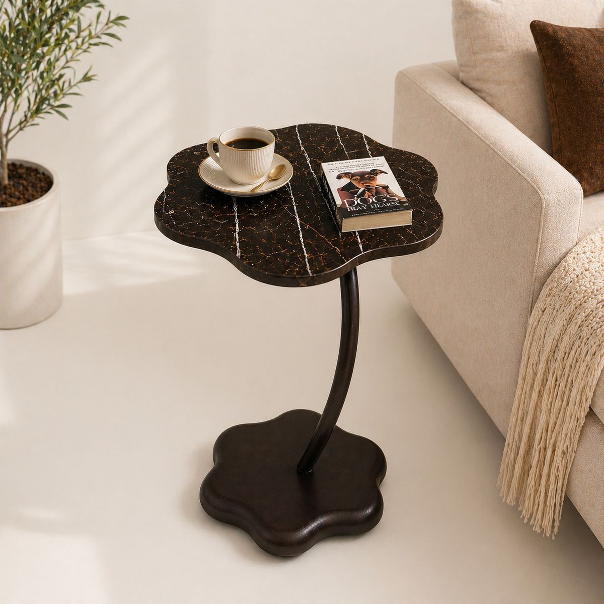 GENERICO - Mesa Arrimo Premium Elegancia Marmoleada Café y Diseño Curvo