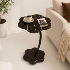 GENERICO - Mesa Arrimo Premium Elegancia Marmoleada Café y Diseño Curvo