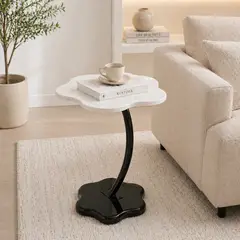 GENERICO - Mesa Arrimo Premium Elegancia Marmoleada Blanco y Diseño Curvo