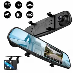 TASBEL - Espejo Retrovisor con Cámara Frontal y Cámara de Retroceso HD Cuadrada